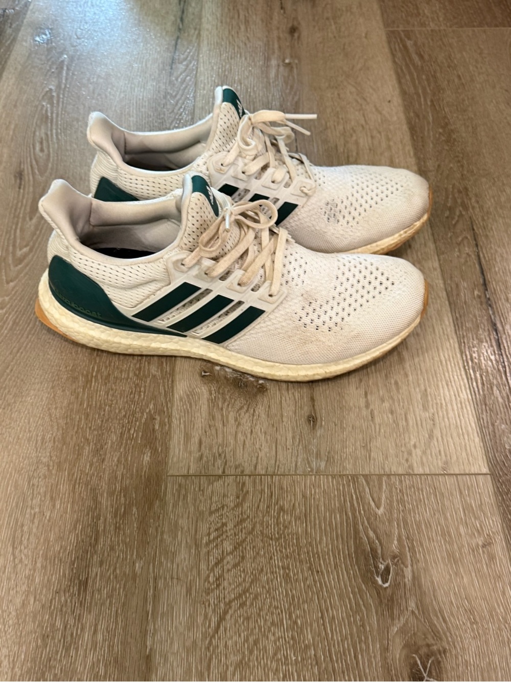 adidas White and Green Men's Athletic Running Shoes